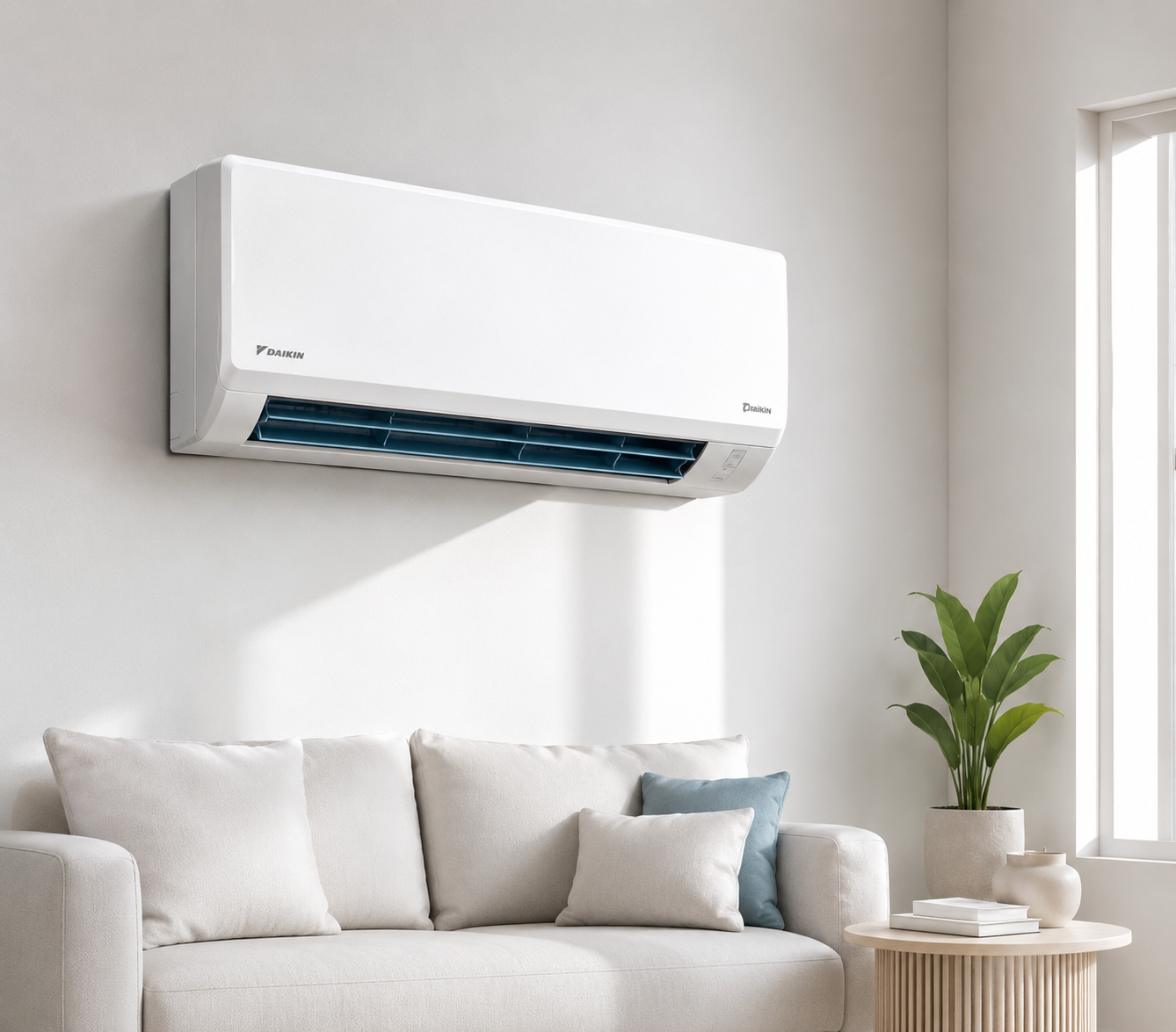 Wall-mounted AC in a living room
